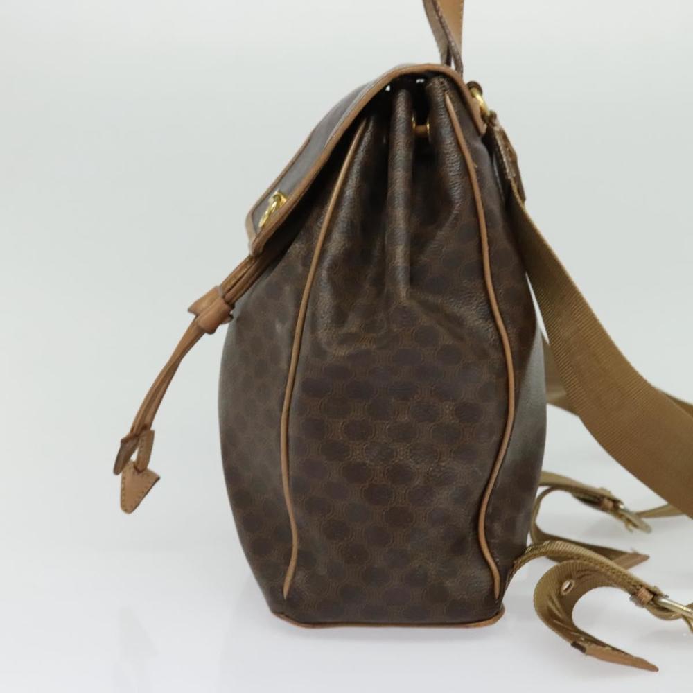 CELINE Macadam Canvas Backpack PVC Leather Brown Gold Auth hk2918 - Picture 3 of 16